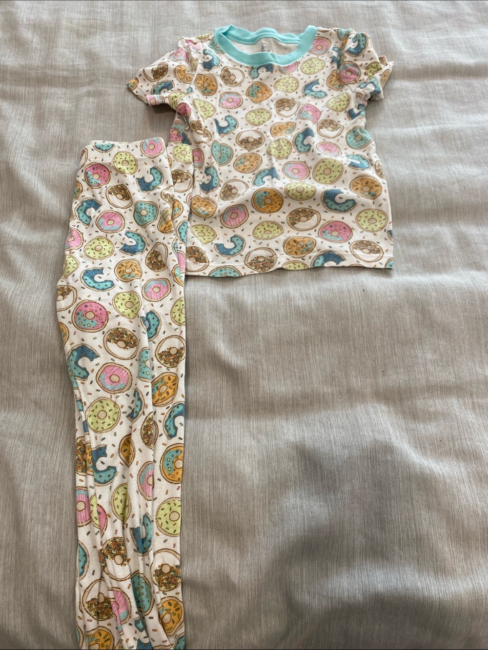 Children's Donut Print Pajama Set - White with Pastel Accents